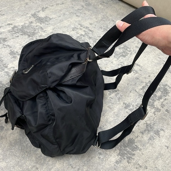 Prada Tessuto Black Nylon Backpack Double Pocket Drawstring Buckle Designer - Picture 8 of 14